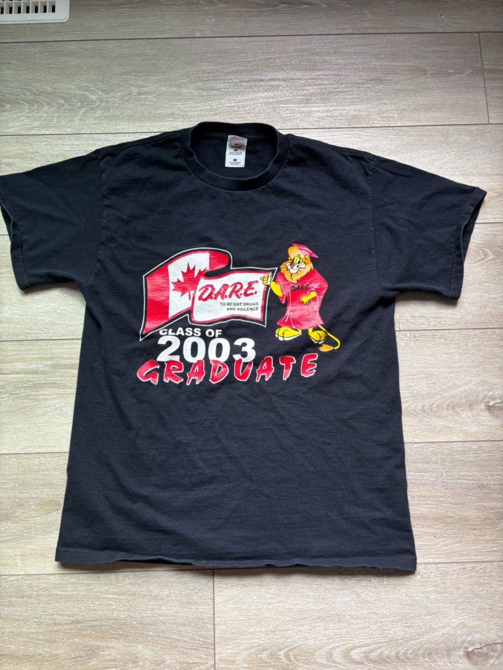 Vintage DARE CanadaClass of 2003 T-Shirt Mens Large Black Graphic Y2K Streetwear